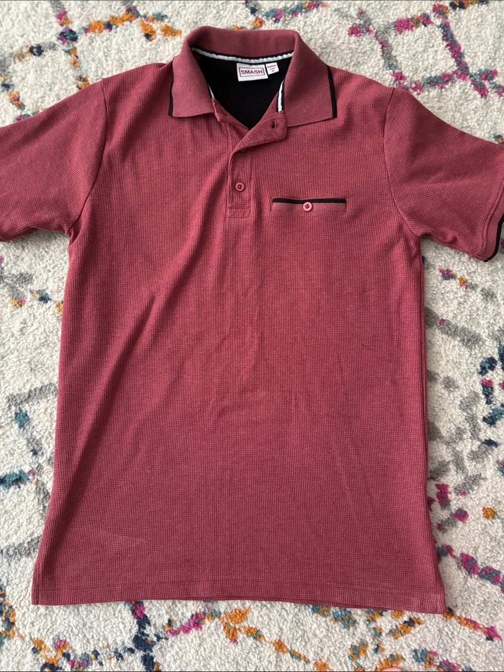 SMASH Mens Burgundy Casual Polo Button-Down Shirt